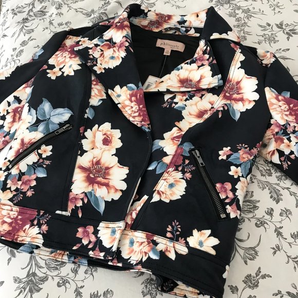 Philosophy Faux Leather Floral Jacket | Black/Floral | X-Small - Picture 10 of 15